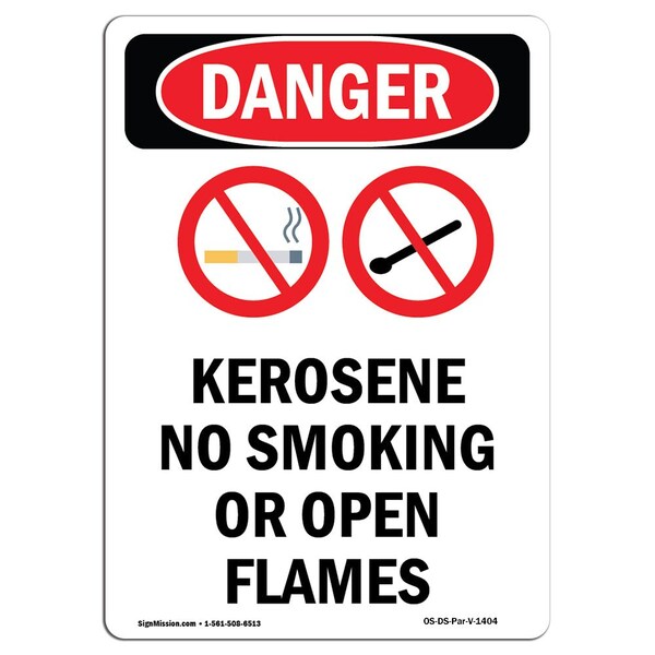 Safety Sign, OSHA Danger, 24" Height, Aluminum, Kerosene No Smoking, Portrait